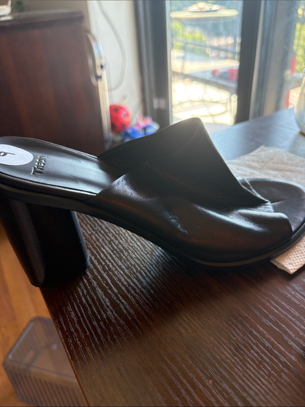 Theory Black Leather Slip-On Block Heel Mules